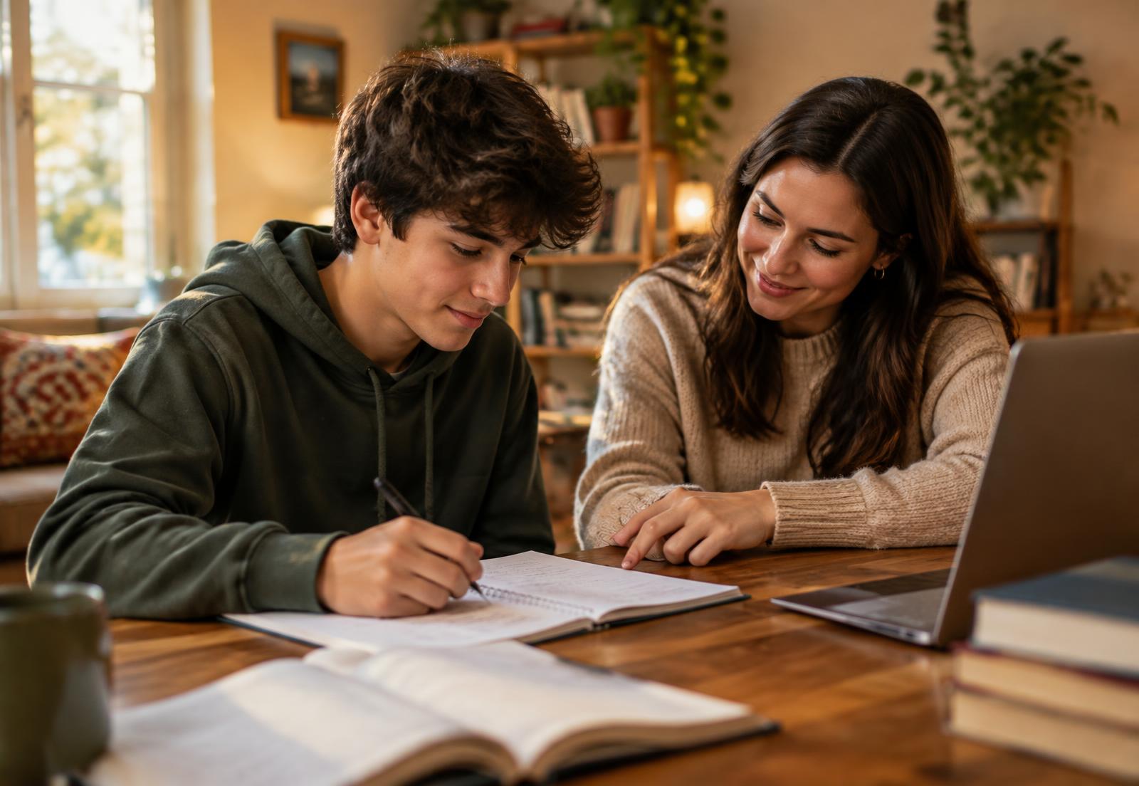 A tutor working one-on-one with a high school student